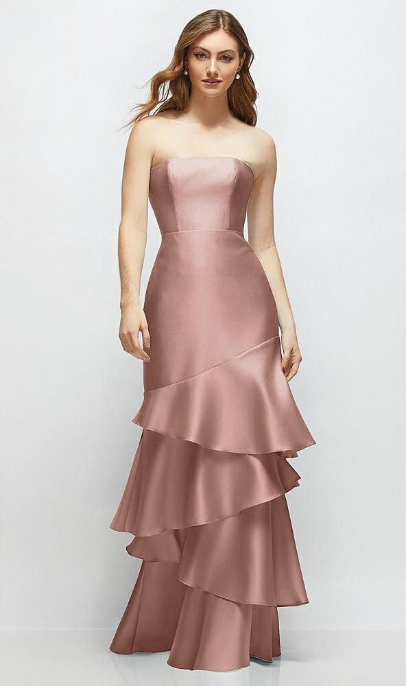 strapless bodycon maxi dress with tiered ruffle skirt