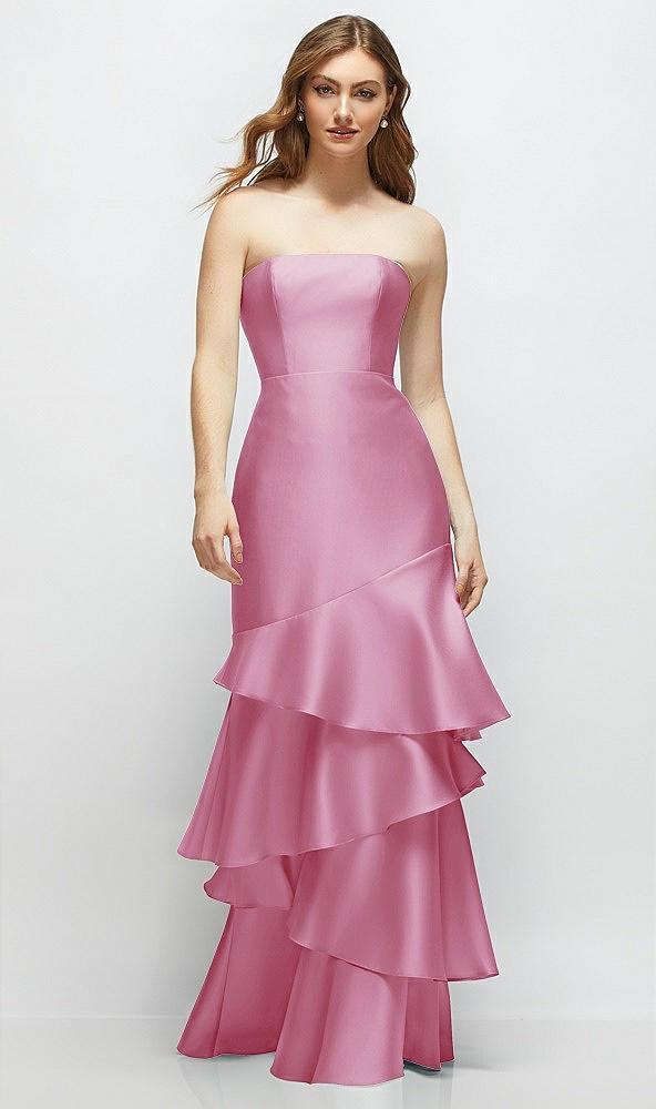 strapless bodycon maxi dress with tiered ruffle skirt