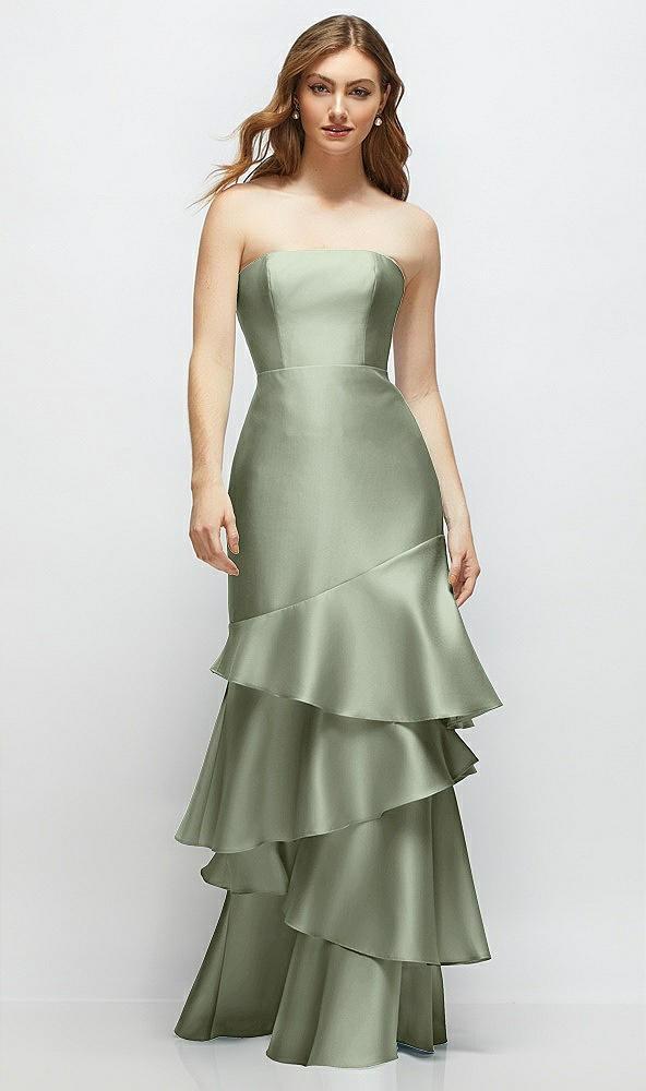 strapless bodycon maxi dress with tiered ruffle skirt
