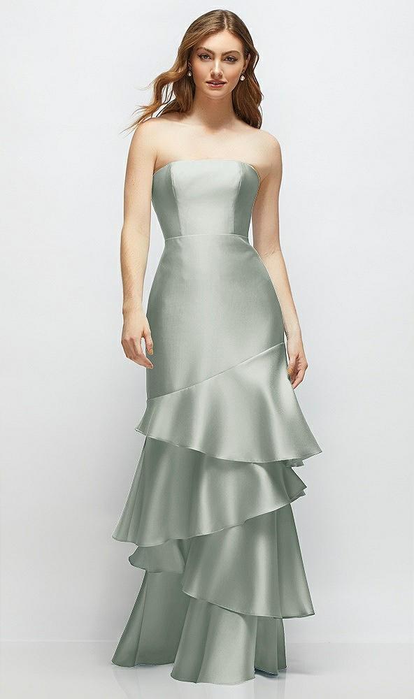 strapless bodycon maxi dress with tiered ruffle skirt