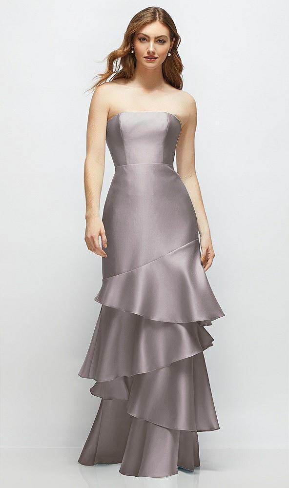 strapless bodycon maxi dress with tiered ruffle skirt