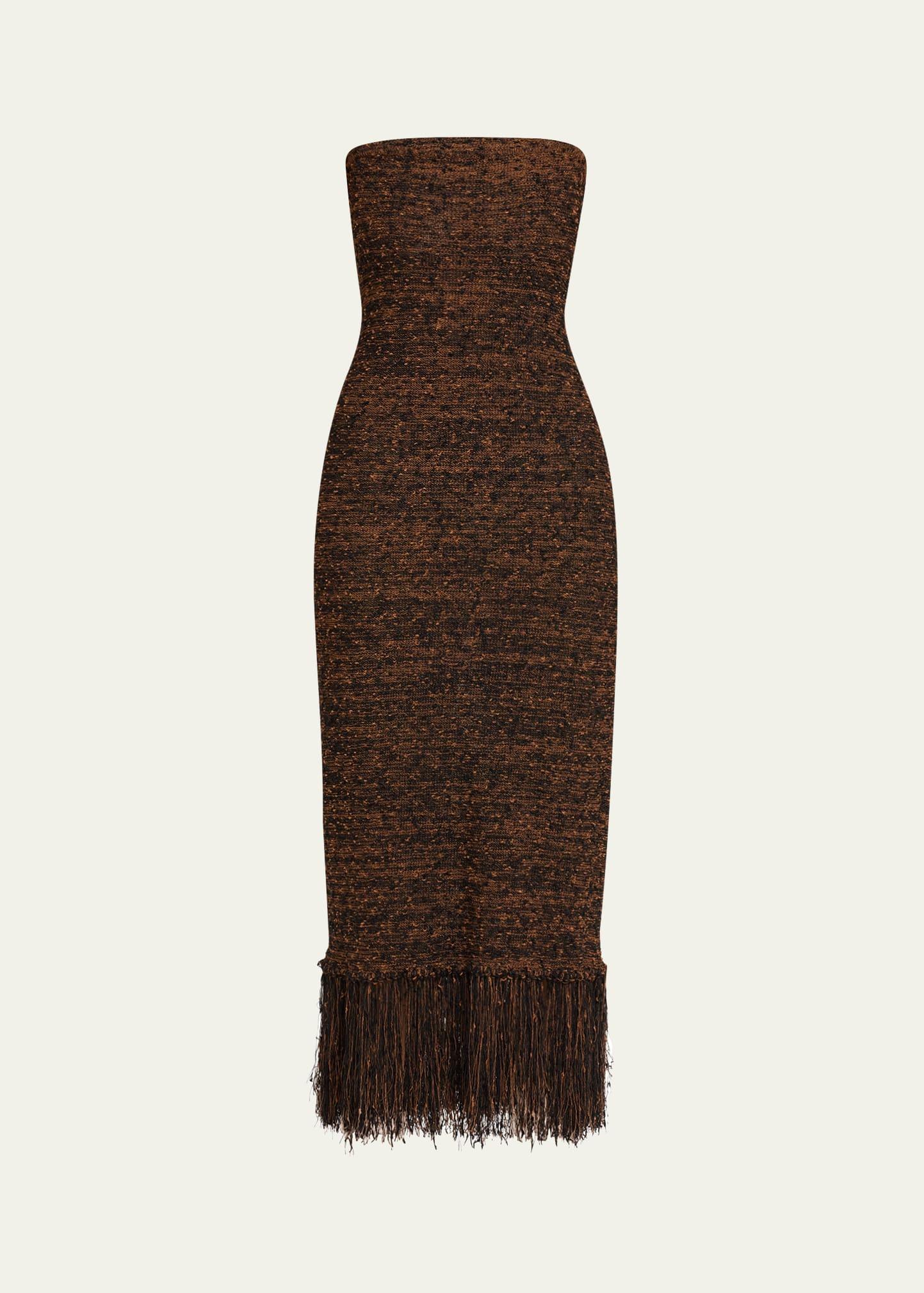 strapless bouclé fringe dress