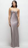 strapless bow-bandeau cutout satin maxi slip dress