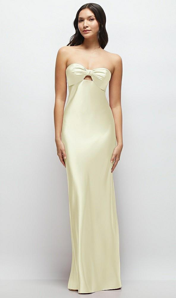 strapless bow-bandeau cutout satin maxi slip dress