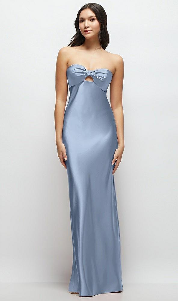 strapless bow-bandeau cutout satin maxi slip dress