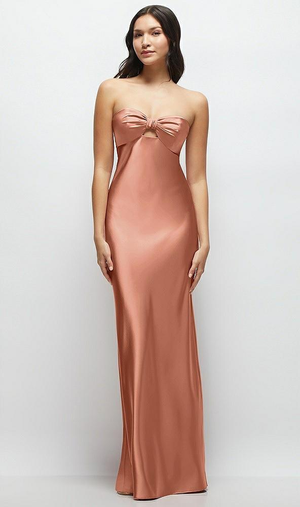strapless bow-bandeau cutout satin maxi slip dress