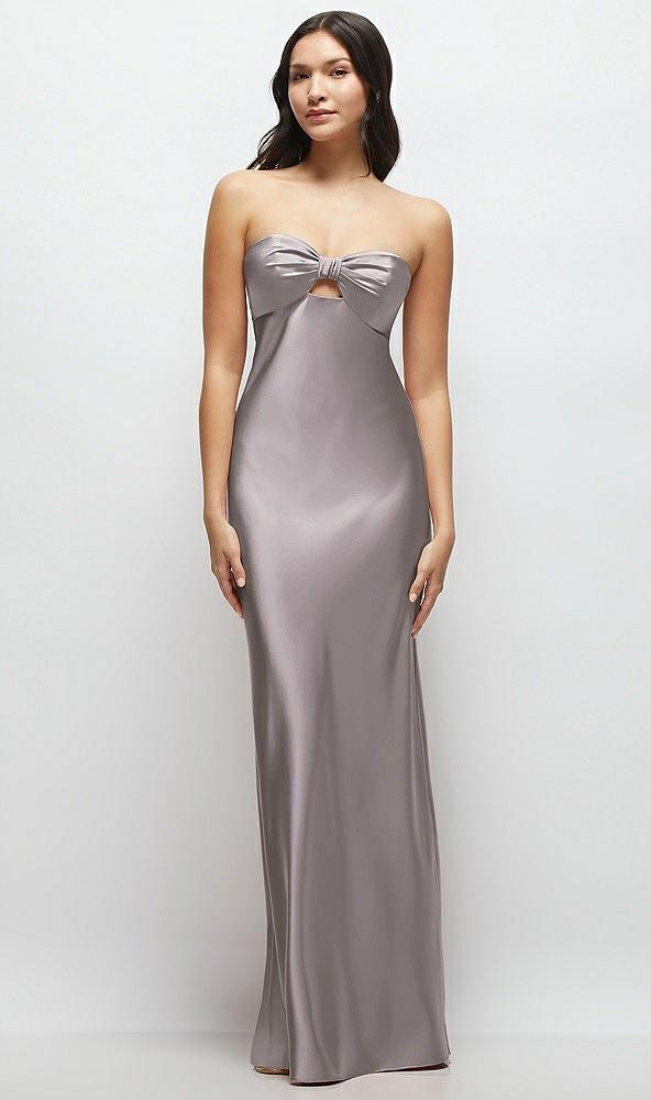 strapless bow-bandeau cutout satin maxi slip dress