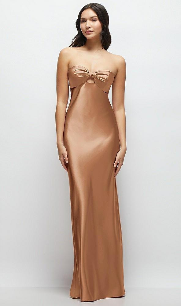 strapless bow-bandeau cutout satin maxi slip dress
