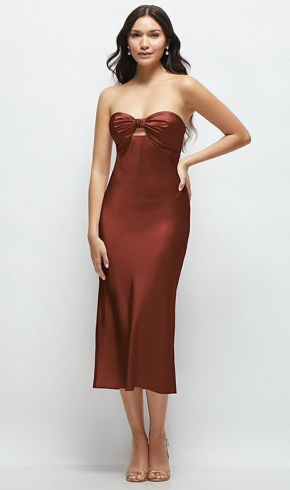 strapless bow-bandeau cutout satin midi slip dress