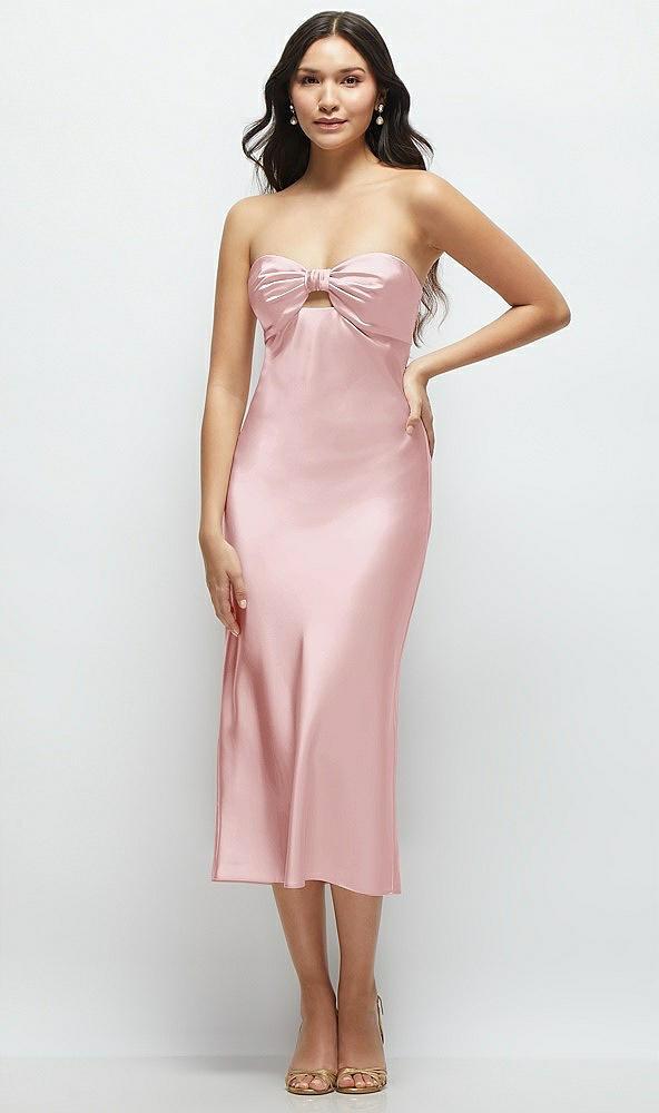 strapless bow-bandeau cutout satin midi slip dress