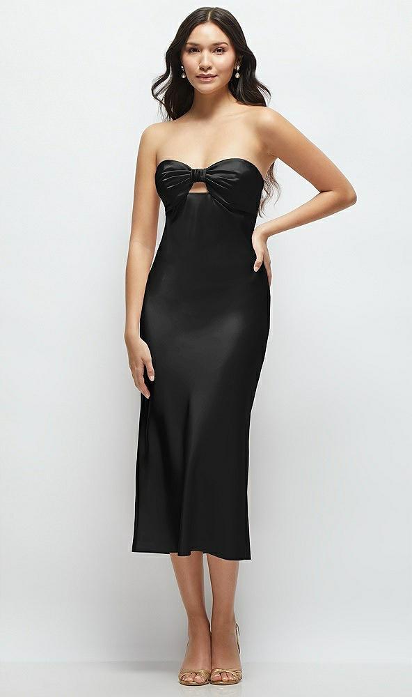 strapless bow-bandeau cutout satin midi slip dress