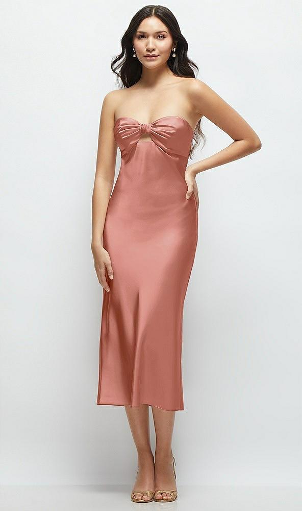 strapless bow-bandeau cutout satin midi slip dress