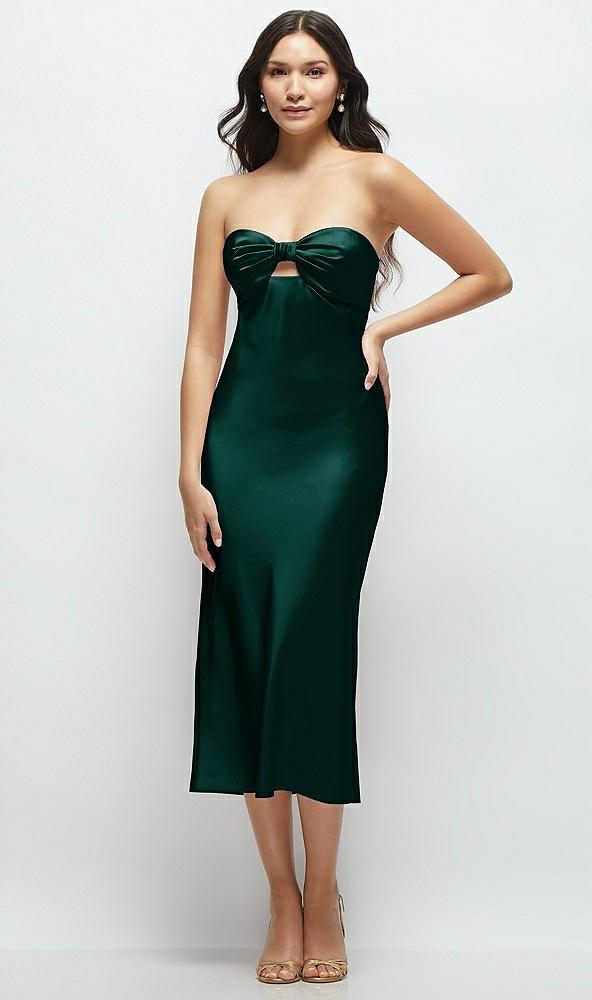 strapless bow-bandeau cutout satin midi slip dress