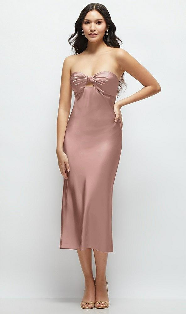 strapless bow-bandeau cutout satin midi slip dress