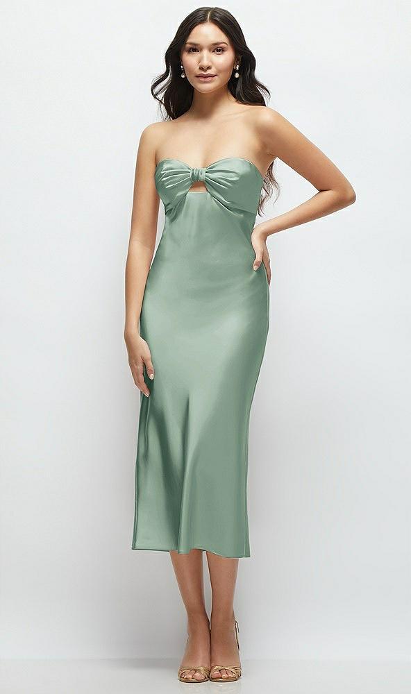 strapless bow-bandeau cutout satin midi slip dress