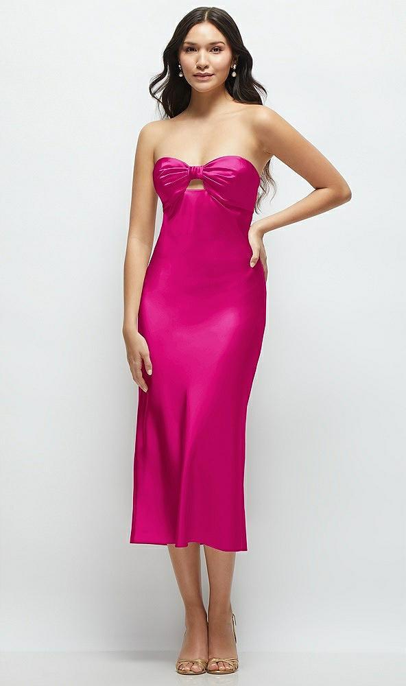 strapless bow-bandeau cutout satin midi slip dress