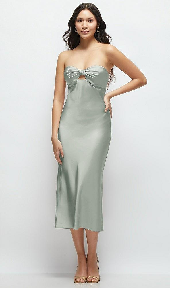 strapless bow-bandeau cutout satin midi slip dress