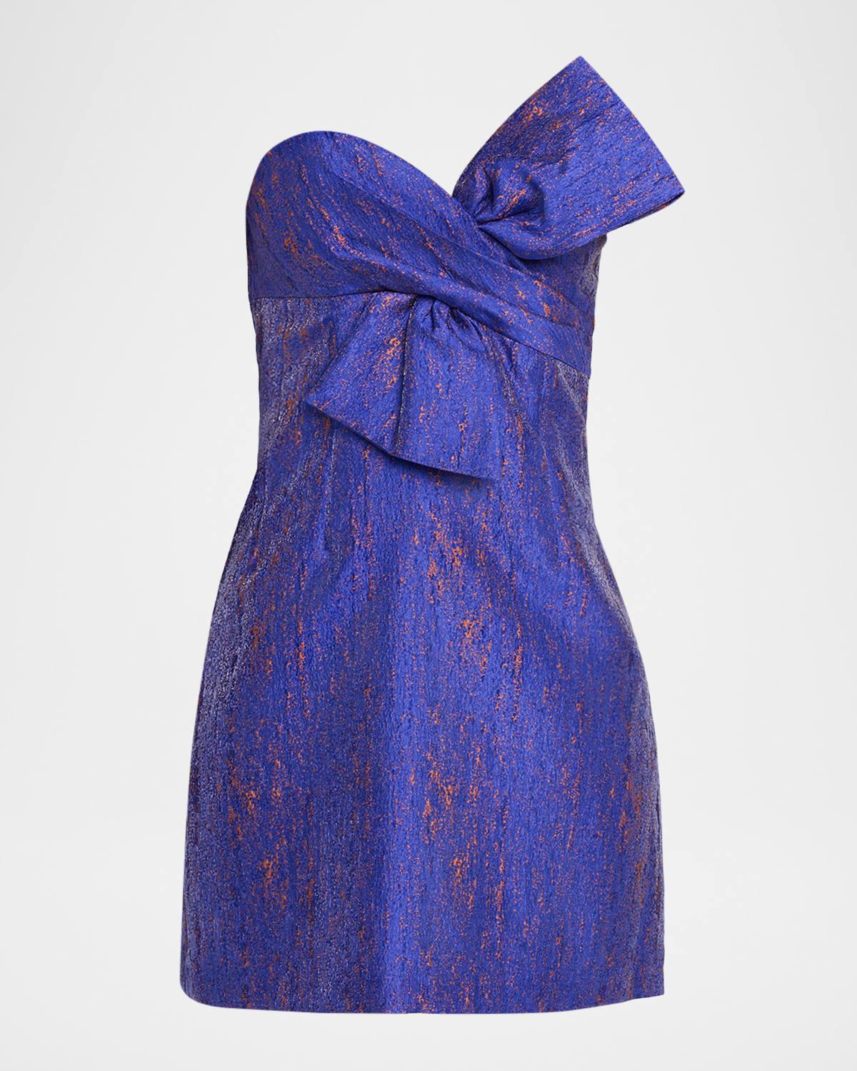 strapless bow-front jacquard mini dress