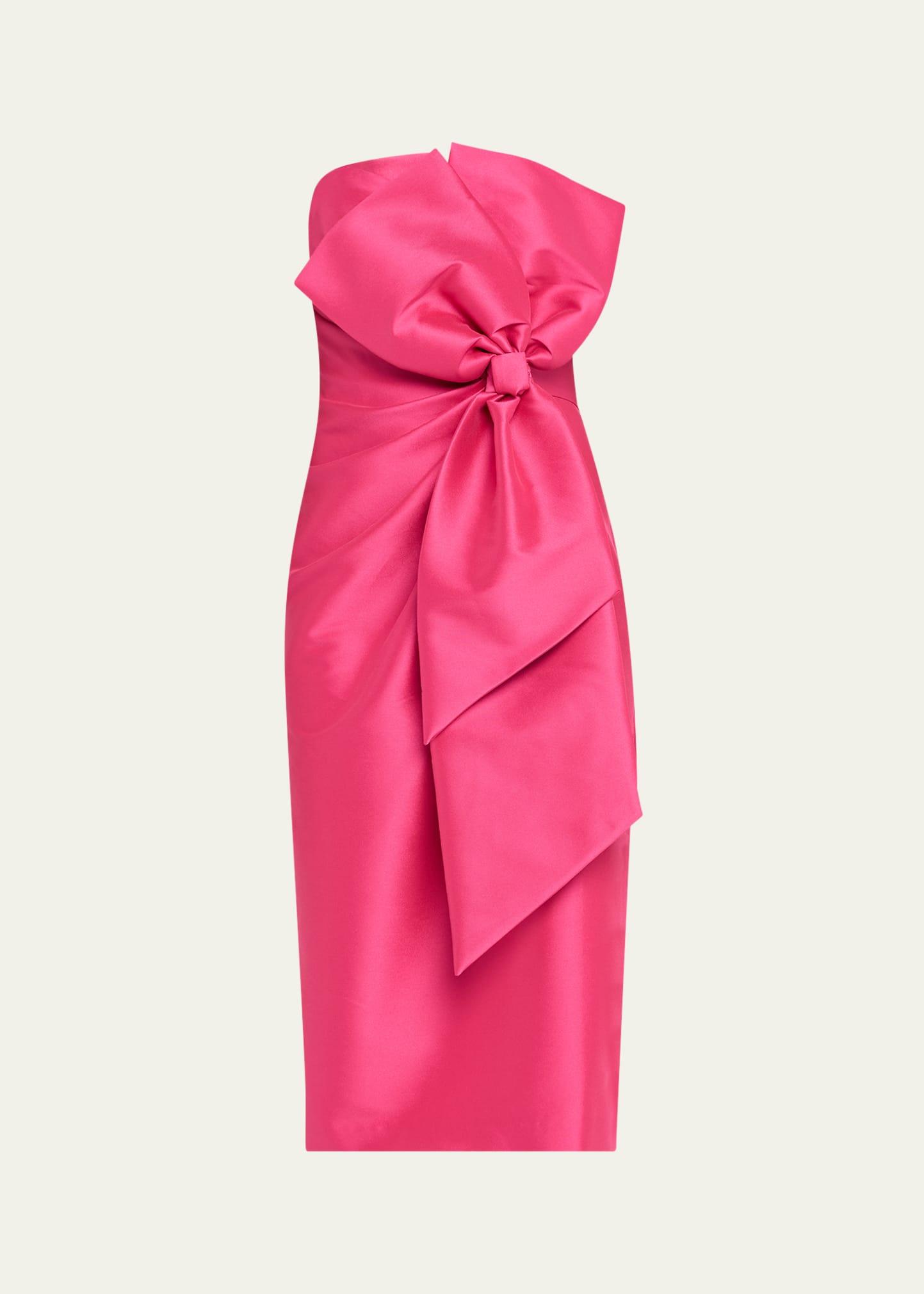 strapless bow-front mikado midi dress