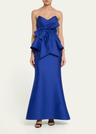strapless bow-front peplum gown