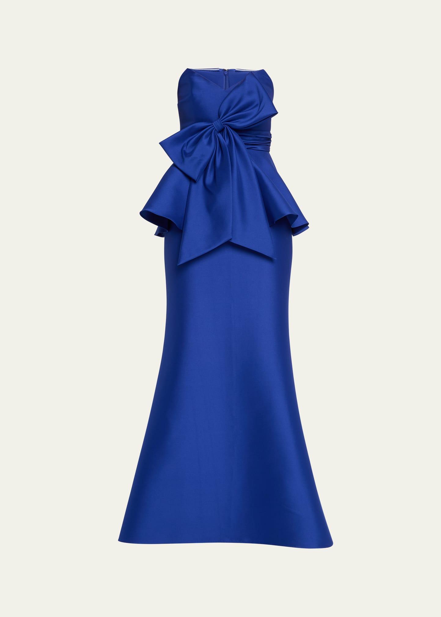 strapless bow-front peplum gown