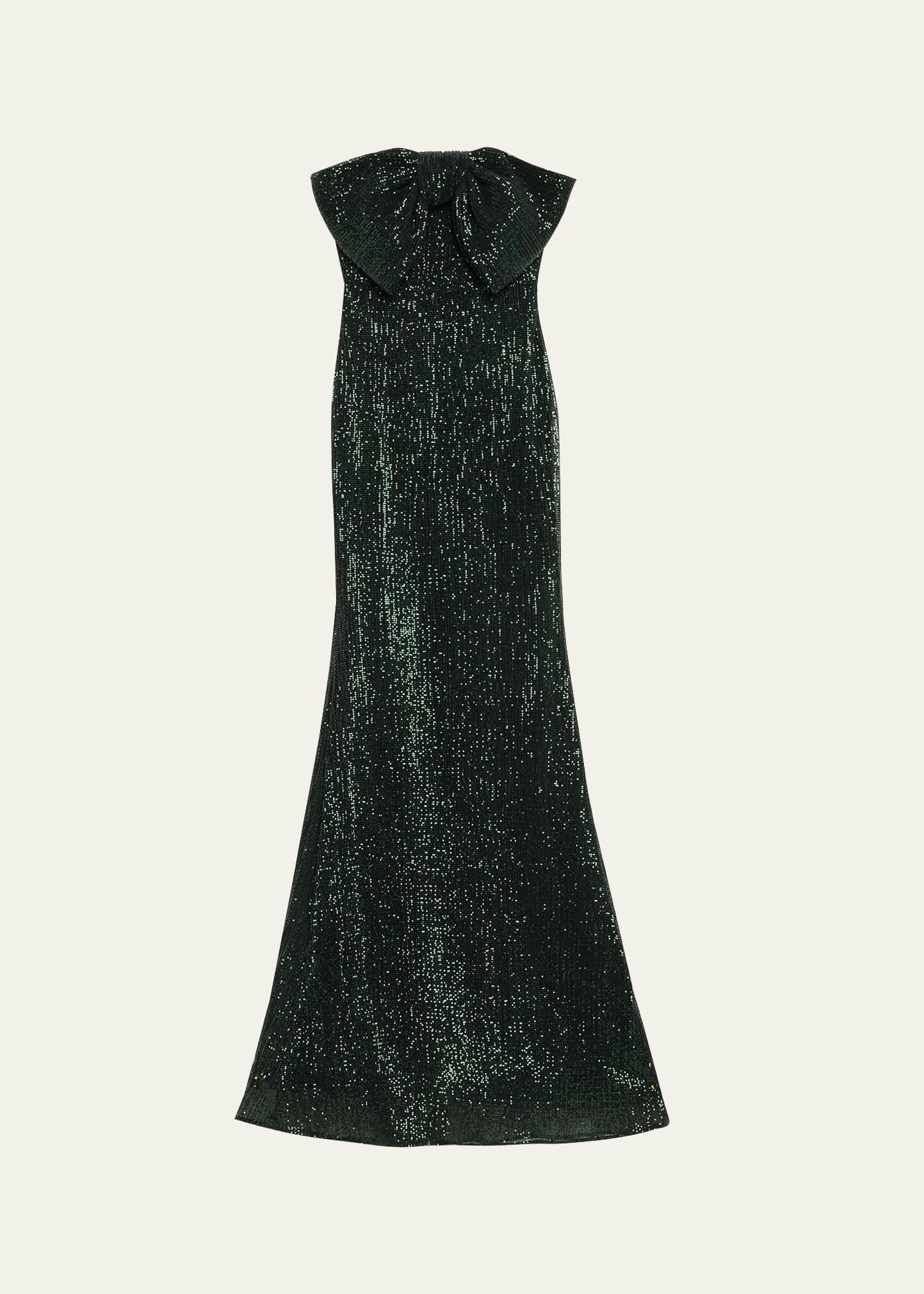 strapless bow-front sequin gown