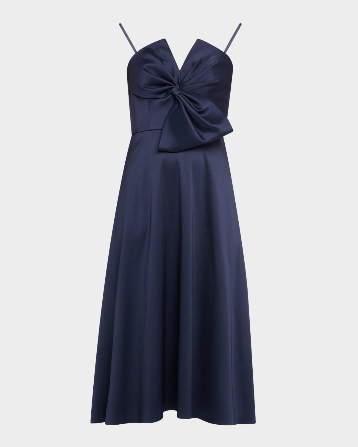 strapless bow-front stretch mikado midi dress