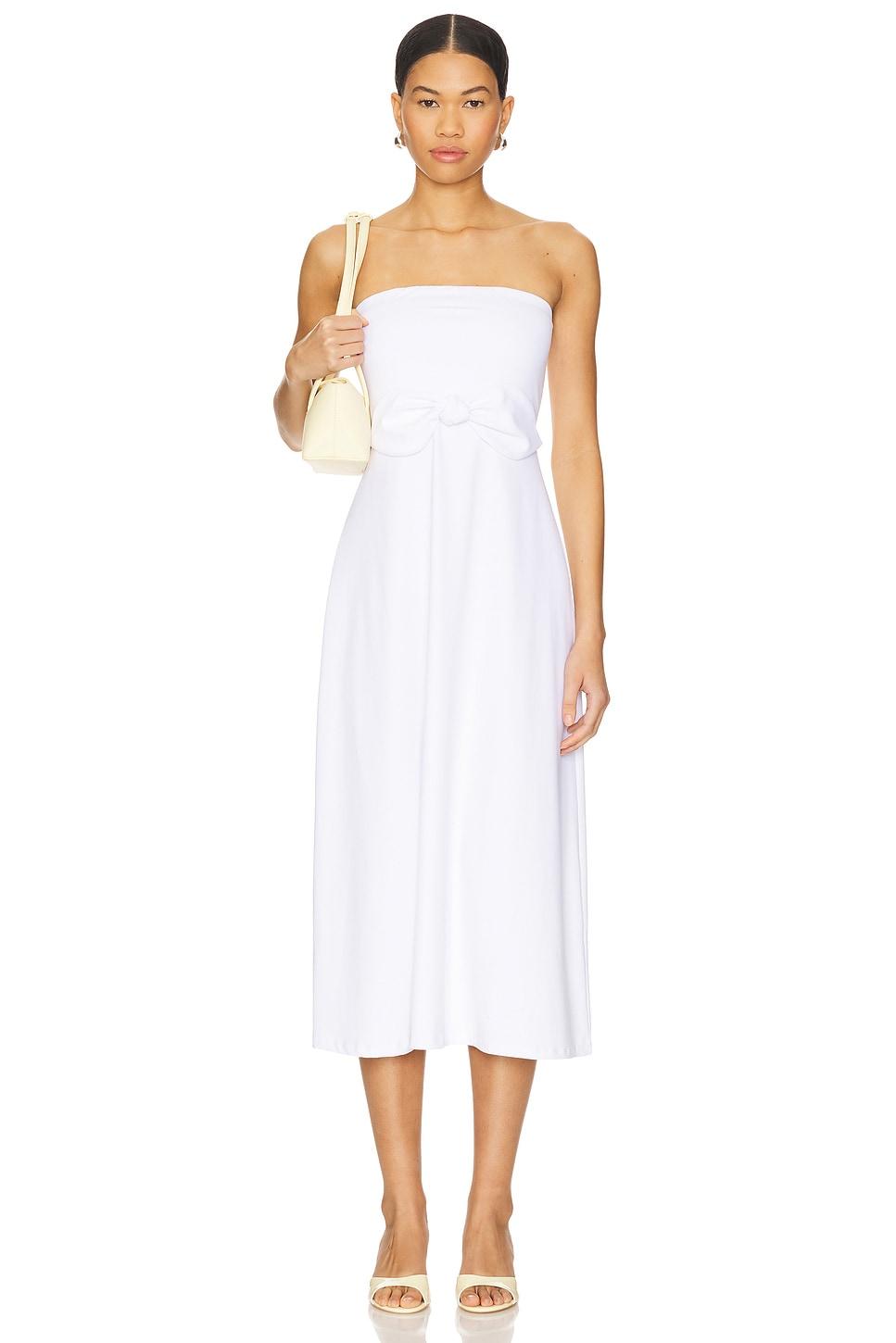 strapless bow midi dress