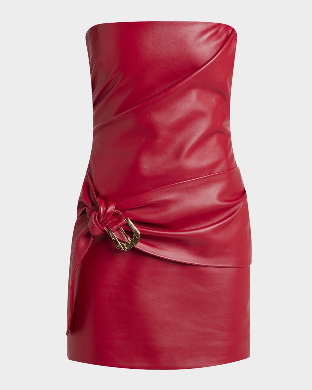 strapless buckle-waist lamb leather mini dress