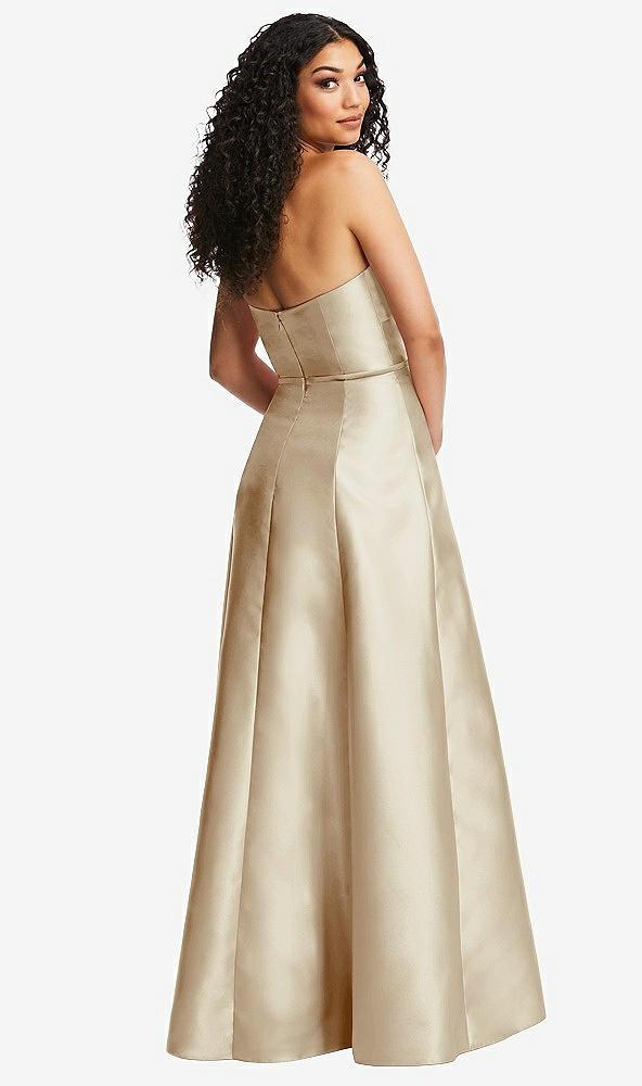 strapless bustier a-line satin gown with front slit