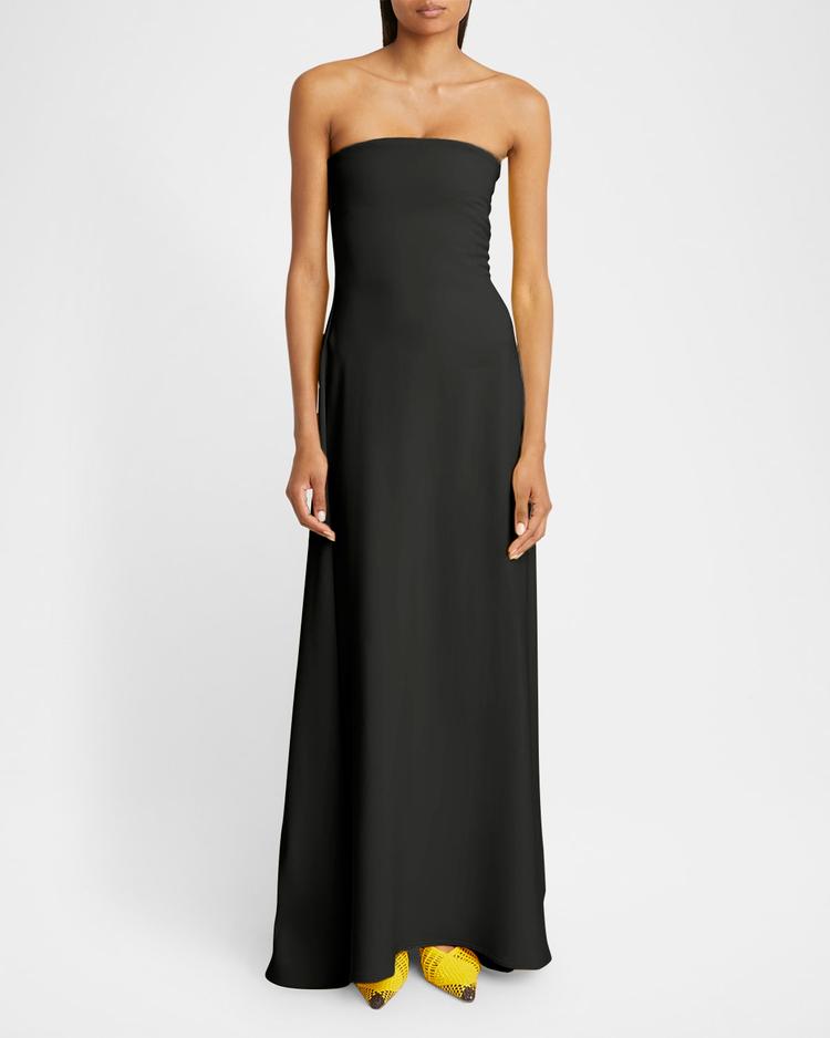 strapless bustier drape gown