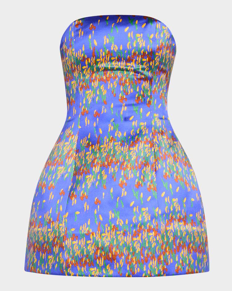 strapless bustier silk mini dress
