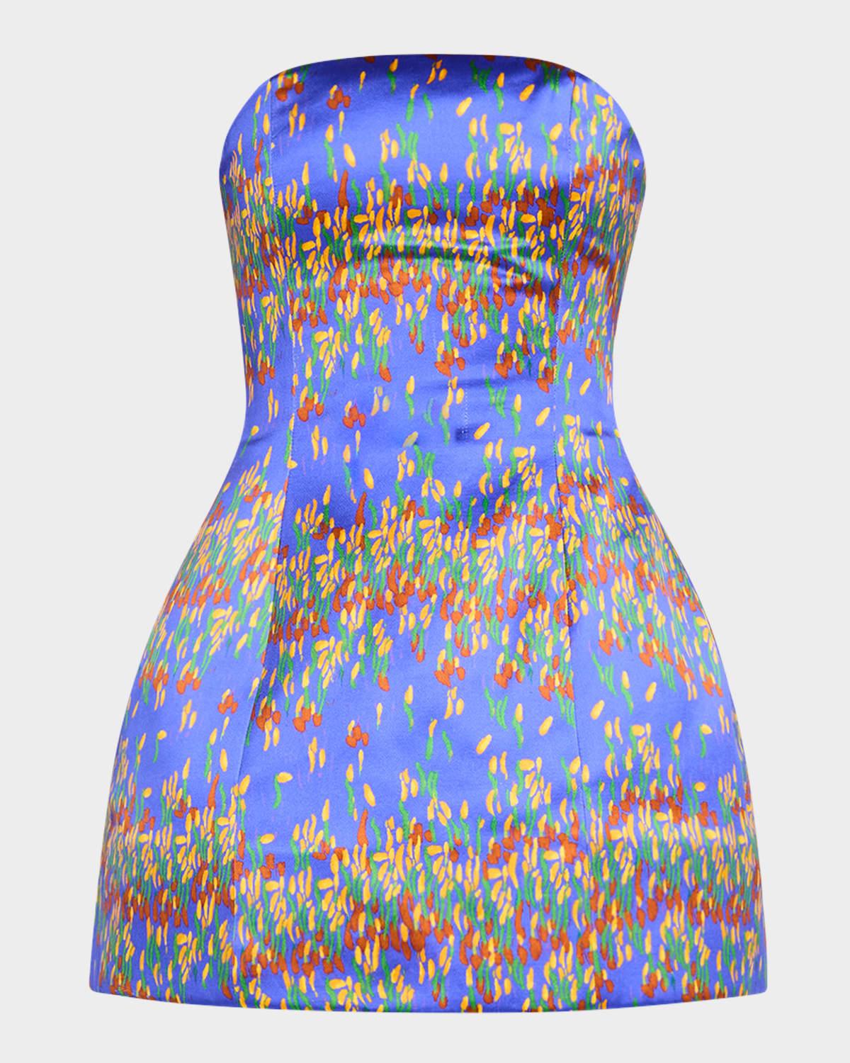 strapless bustier silk mini dress