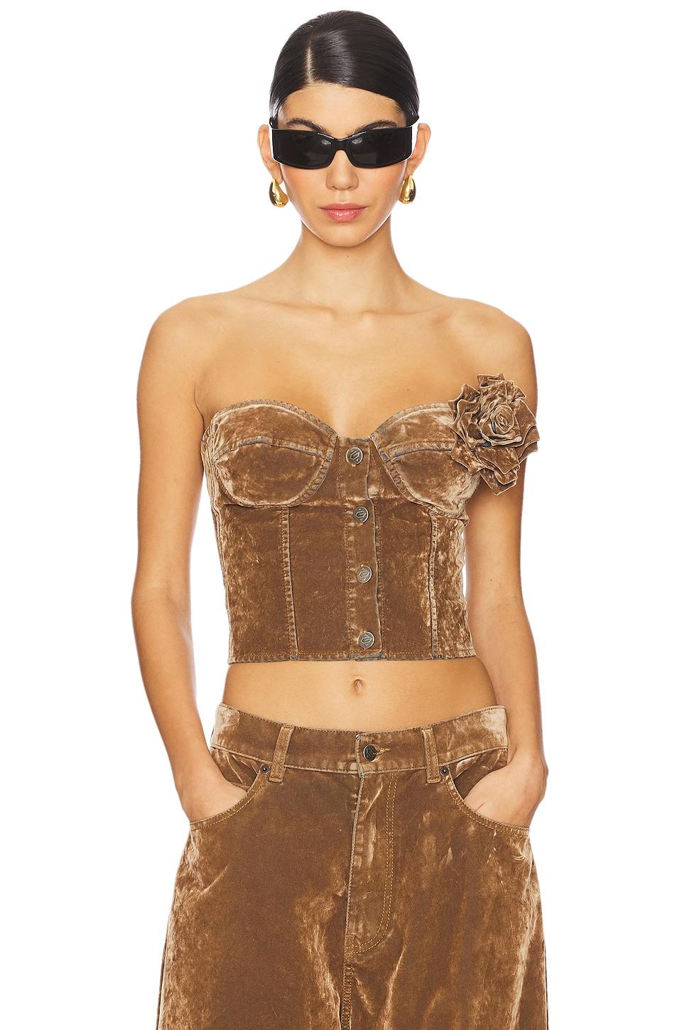 strapless bustier top with rosette