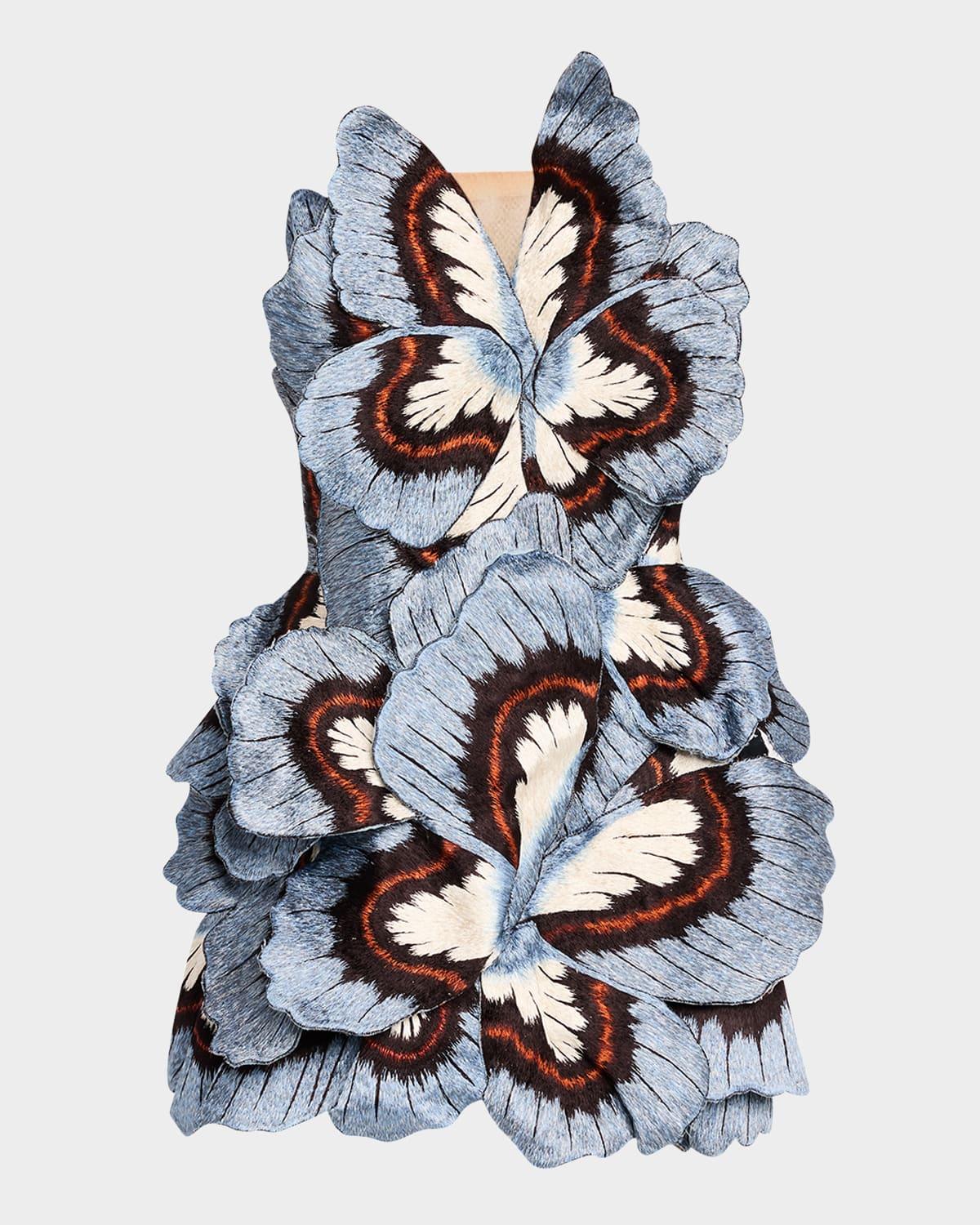 strapless butterfly embroidered mini dress