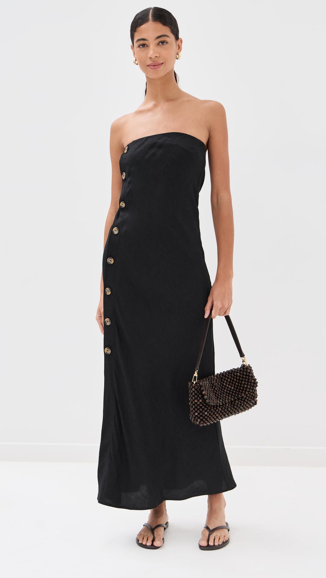 strapless button maxi dress