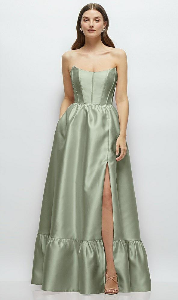 strapless cat-eye boned bodice maxi dress with ruffle hem
