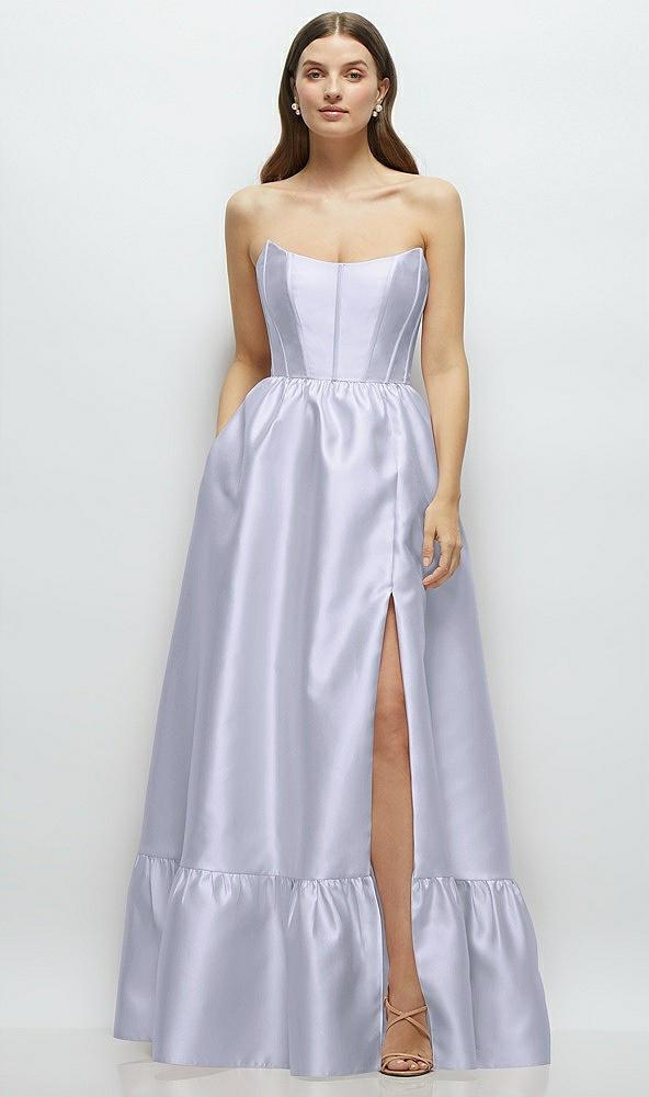 strapless cat-eye boned bodice maxi dress with ruffle hem