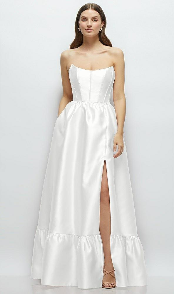 strapless cat-eye boned bodice maxi dress with ruffle hem
