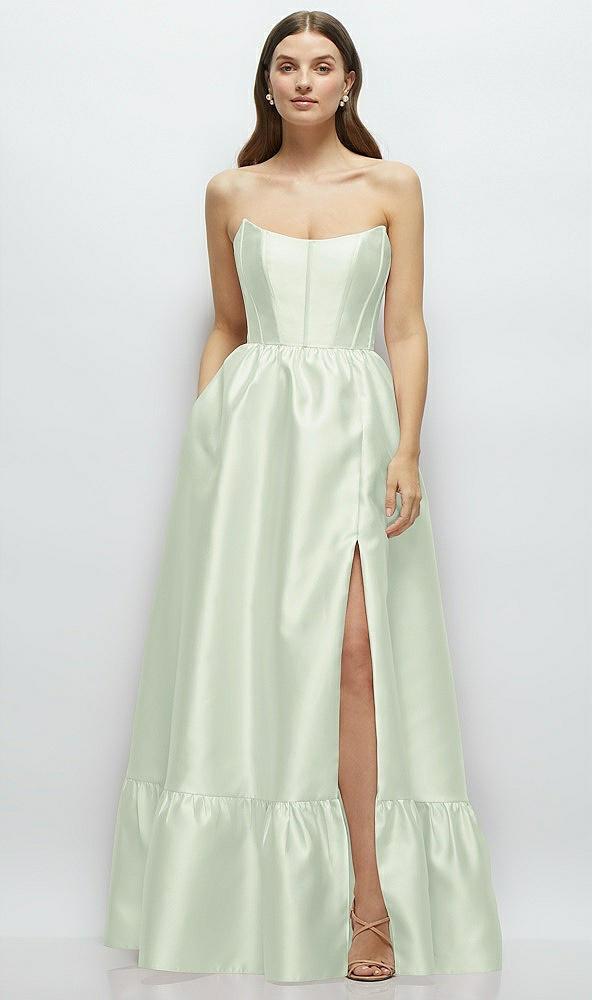 strapless cat-eye boned bodice maxi dress with ruffle hem