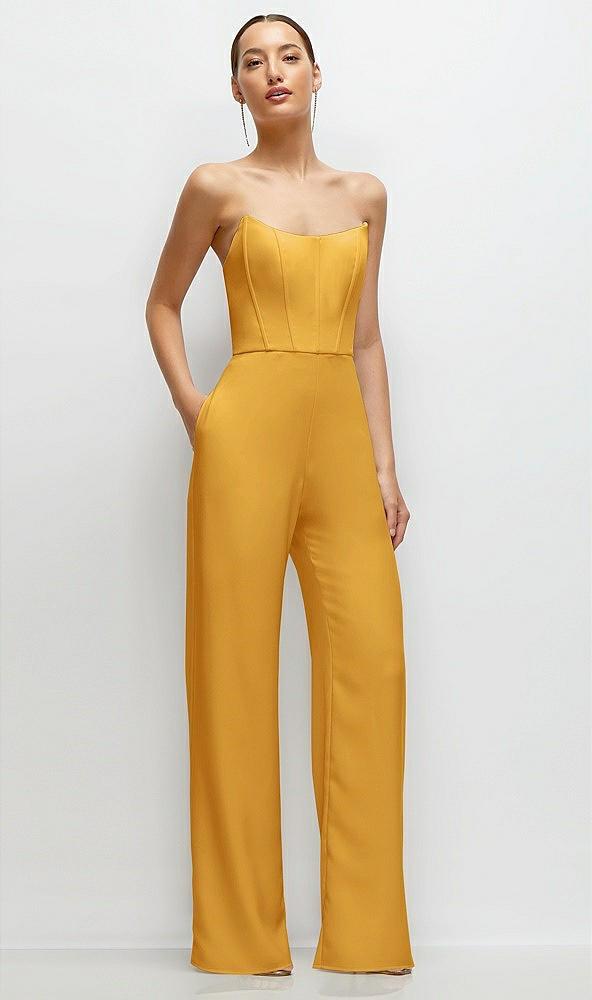 strapless cat-eye corset crepe wedding jumpsuit