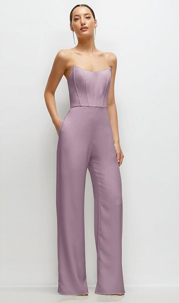 strapless cat-eye corset crepe wedding jumpsuit