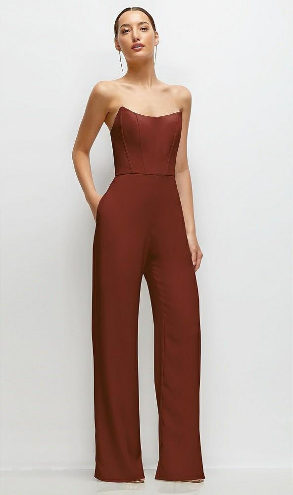 strapless cat-eye corset crepe wedding jumpsuit