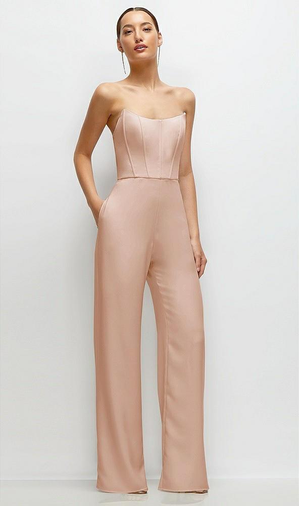 strapless cat-eye corset crepe wedding jumpsuit
