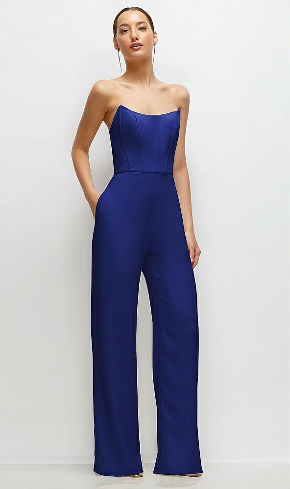 strapless cat-eye corset crepe wedding jumpsuit