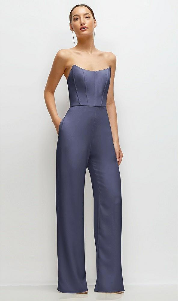 strapless cat-eye corset crepe wedding jumpsuit