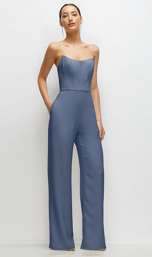 strapless cat-eye corset crepe wedding jumpsuit