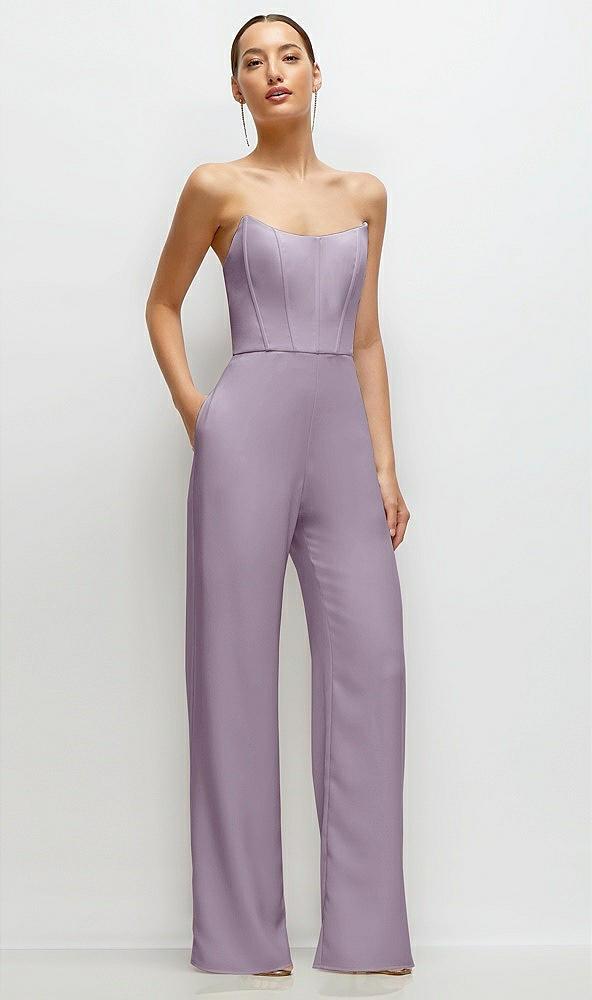strapless cat-eye corset crepe wedding jumpsuit