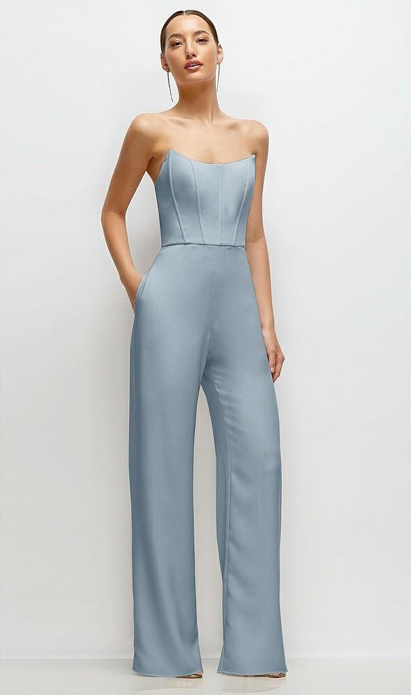 strapless cat-eye corset crepe wedding jumpsuit