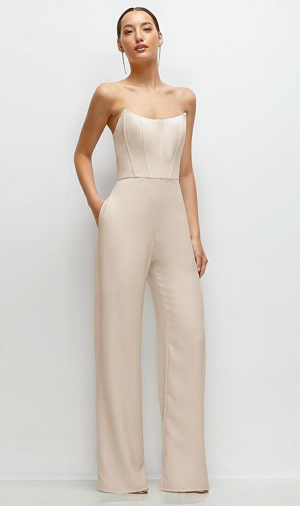 strapless cat-eye corset crepe wedding jumpsuit
